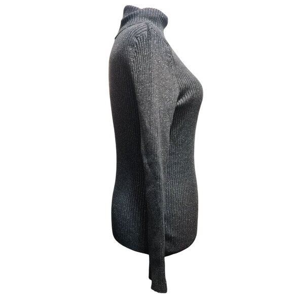 212 Collection L Womens Gray Sweater Turtleneck Ribbed Metallic Long Sleeve Knit - Picture 4 of 11
